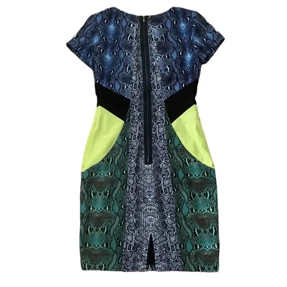 BCBGMaxazria Chole Dress Size Xsmall Snake Skin Blue Black & Green BCBG - Picture 4 of 6